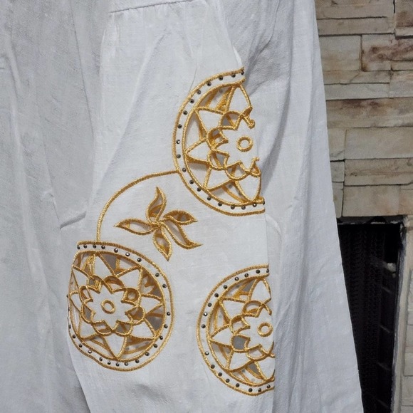 Anthropologie R D & Koko gold embroidered lantern sleeve peasant blouse‎ new!! - Picture 4 of 8